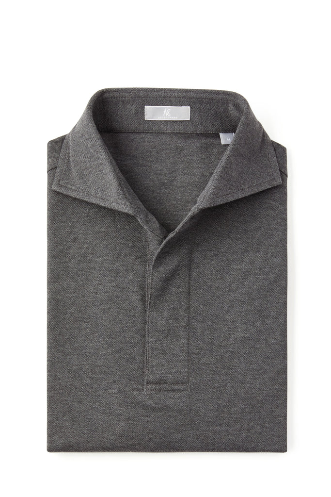 Dark Grey Spread Collar Polo - Short Sleeve Davis Fit (Slim)