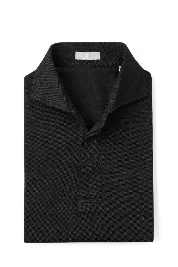 Black Spread Collar Polo - Short Sleeve Davis Fit (Slim)