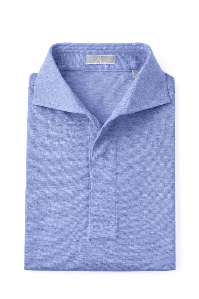 Blue Spread Collar Polo Shirt - Short Sleeve Davis Fit (Slim)