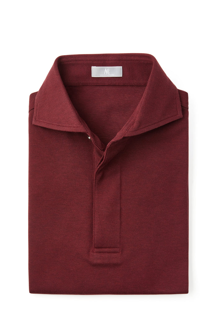 Burgundy Spread Collar Polo - Short Sleeve Davis Fit (Slim)