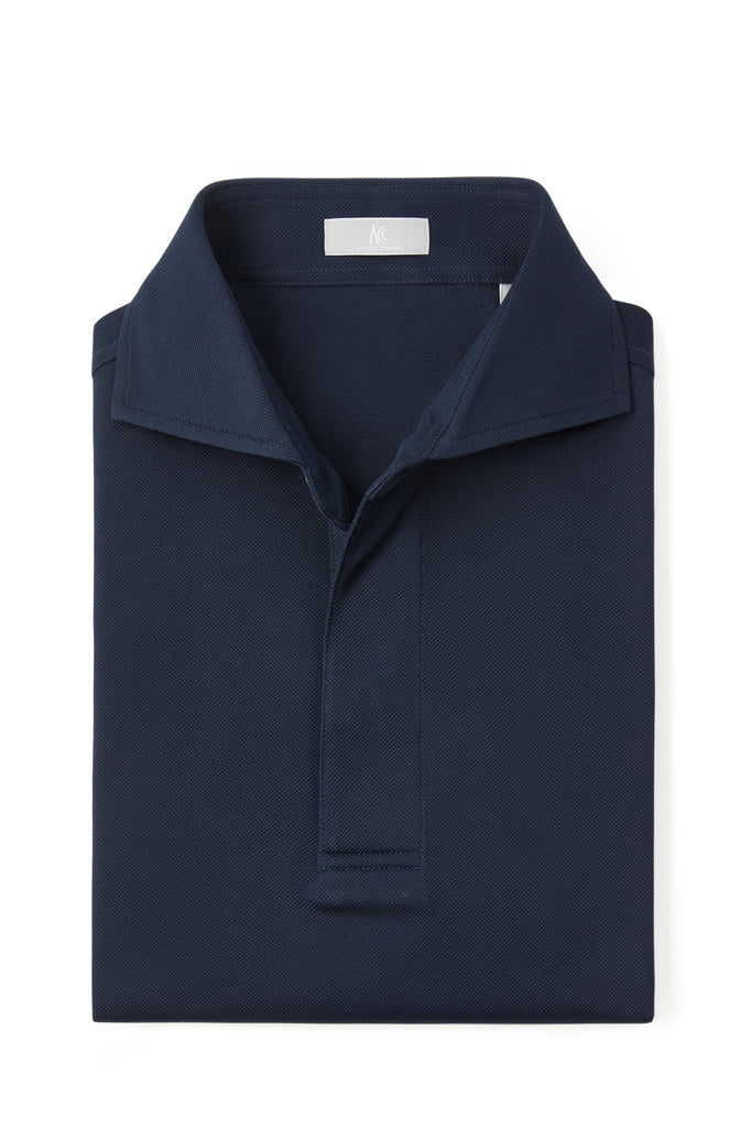 Navy Spread Collar Polo - Short Sleeve Davis Fit (Slim)