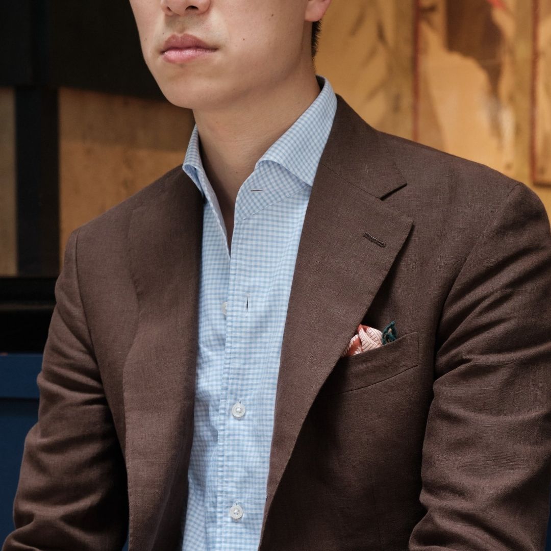 JEMUT☆NORMAN OPEN COLLAR LINEN LIKE SETUP KJSP2622+KJSP2614 Sage de Cret SS25 Open collar camp shirt in light blue