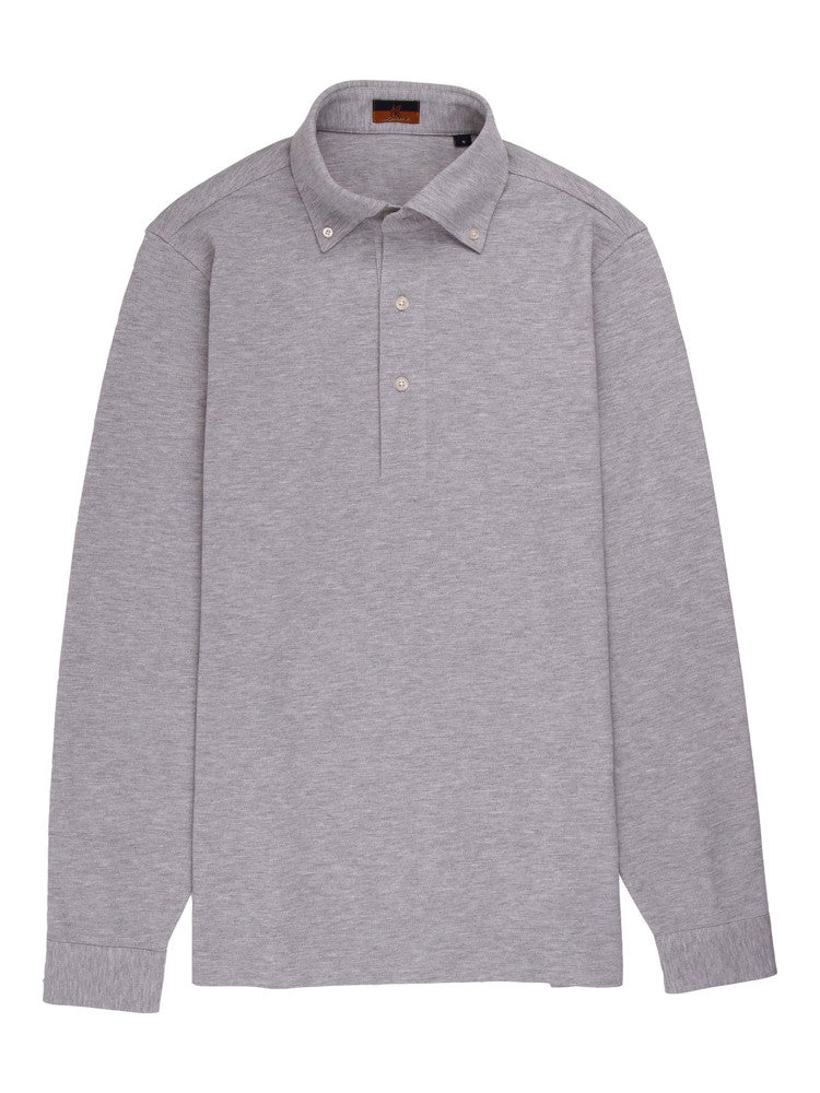 Ascot Chang Medium Grey Polo shirt is made with our in-house 100% cotton pique, our polos are cut in a slim fit and feature a button down collar with a deeper placket.  Shirt style collars and cuffs make it the perfect casual piece to wear under a soft-tailored jacket.